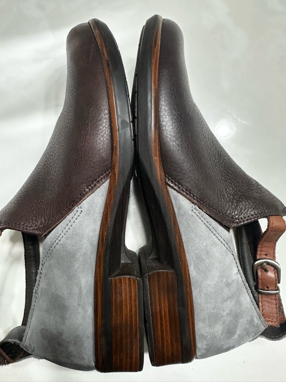 Naot Brown and Gray Leather Ankle Boots